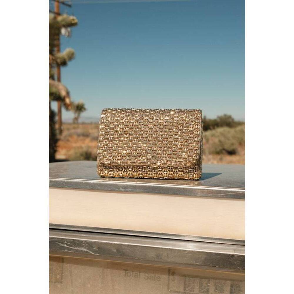 Lulus Stunning Glow Gold Beaded Rectangular Mini Clutch - Size One Size